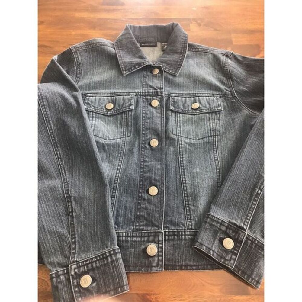 NY Jeans New York & Company M Denim Jacket Blue Button Biker‎ Coat